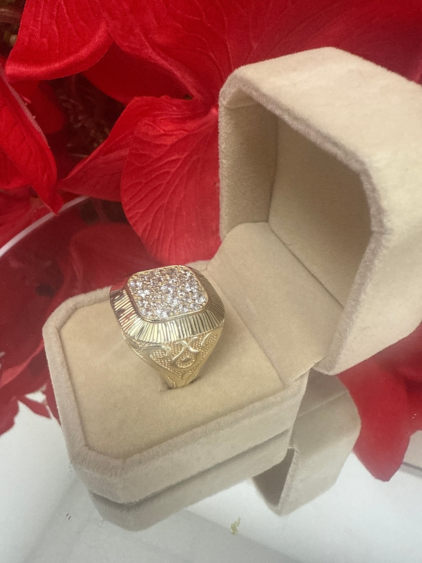 Anillo de hombre con circonia en blanca de oro10k