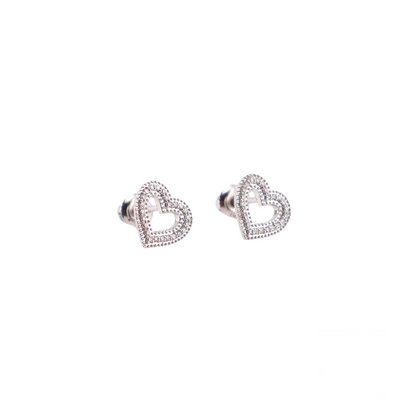 Aretes para Niñas Oro Blanco 10k Corazón Diamante