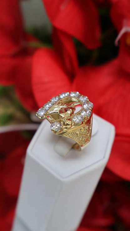 anillo de hombre de  14k de caballo con sirconia