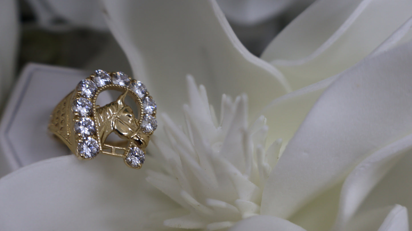 anillo de hombre de  14k de caballo con sirconia