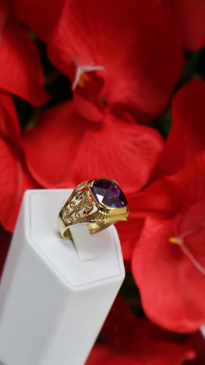 anillo de 10k  de hombre con piedra pulpura