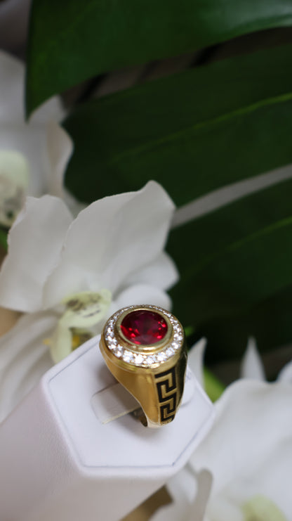 anillo de 10k de hombre  piedra roja y circonia
