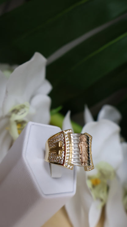 anillo en oro amarillo blanco y rosado de hombre en 14k