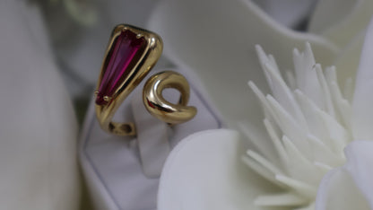 Anillo de mujer 14k estilo Moderno con piedra en rosada