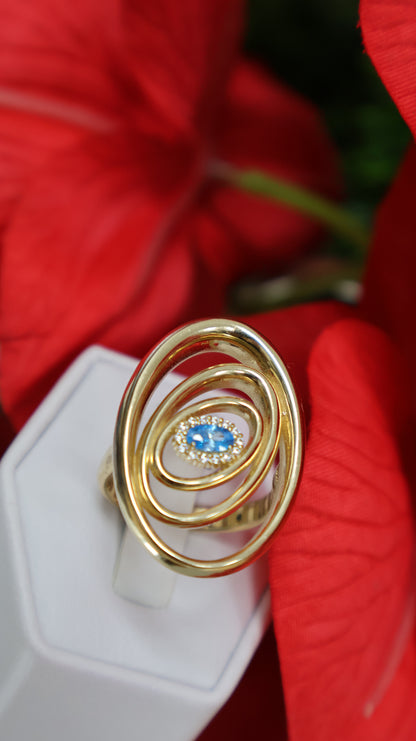 anillo de mujer 14k piedra azul aqua