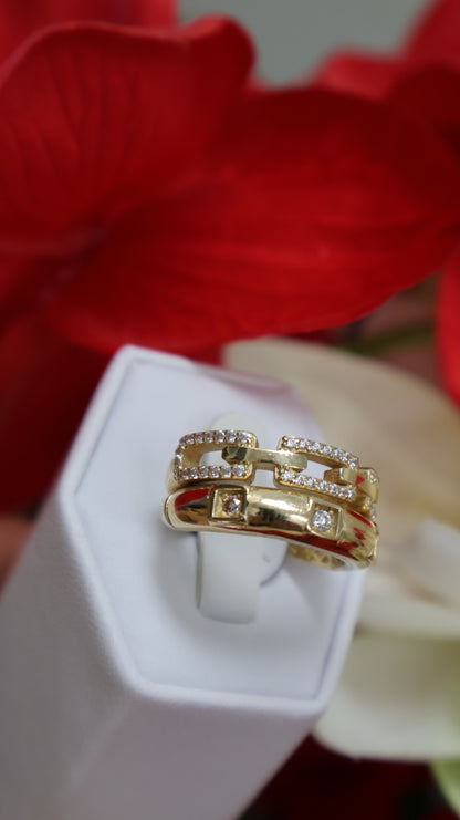 anillo de mujer 14k eslabon cariveno con  circonia en  blanca