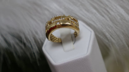 anillo de mujer 14k eslabon cariveno con  circonia en  blanca