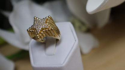 anillo de mujer 14k estrella con sirconia blanca moderno