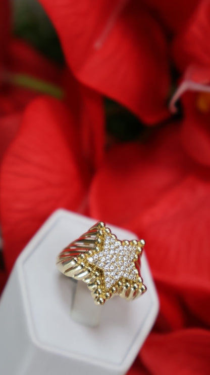 anillo de mujer 14k estrella con sirconia blanca moderno
