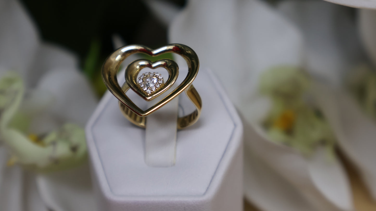 anillo de mujer 14k  con piedra blanca de corazon
