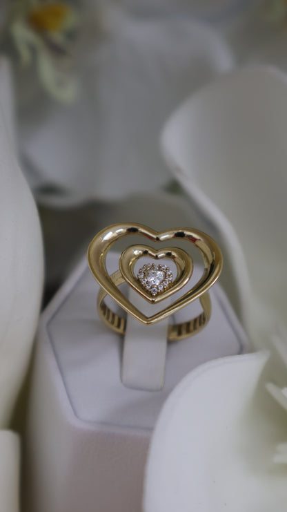 anillo de mujer 14k  con piedra blanca de corazon