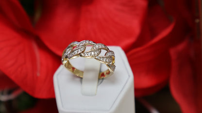 anillo de mujer 14k  estilo eslabon con sirconia blanca
