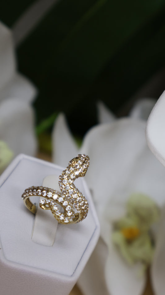 anillo de mujer 10k de serpiente con  circonia  en blanca