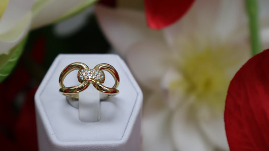 anillo de mujer 14k  diseno de lazo con circonia  en blanca