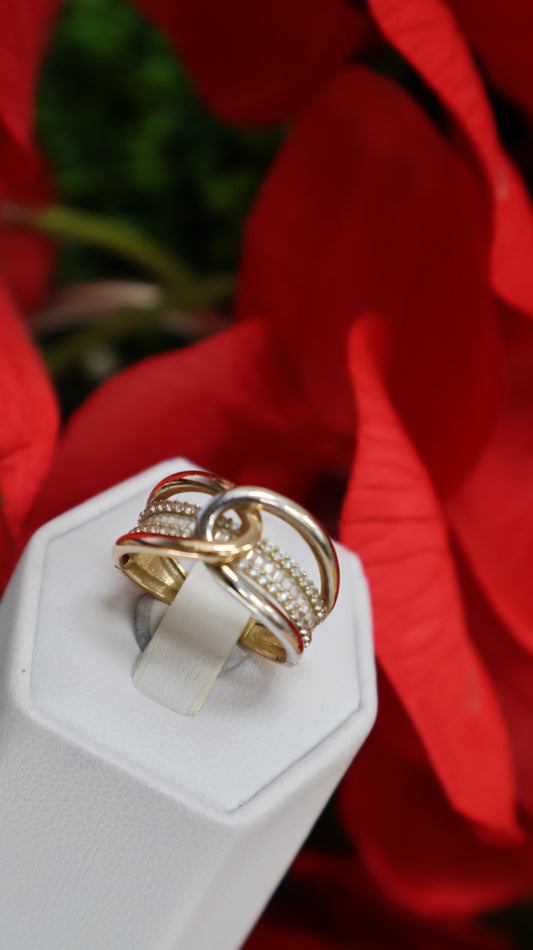 anillo de mujer 14k dos colores con circonia  en blanca