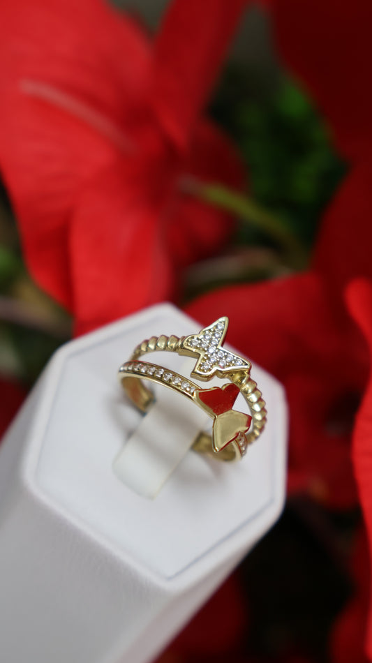 anillo de mujer 10k con dos maripoza y circonia