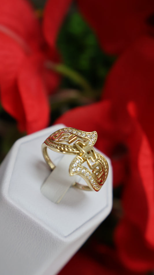 anillo de mujer 10k ojas en circonia blanca