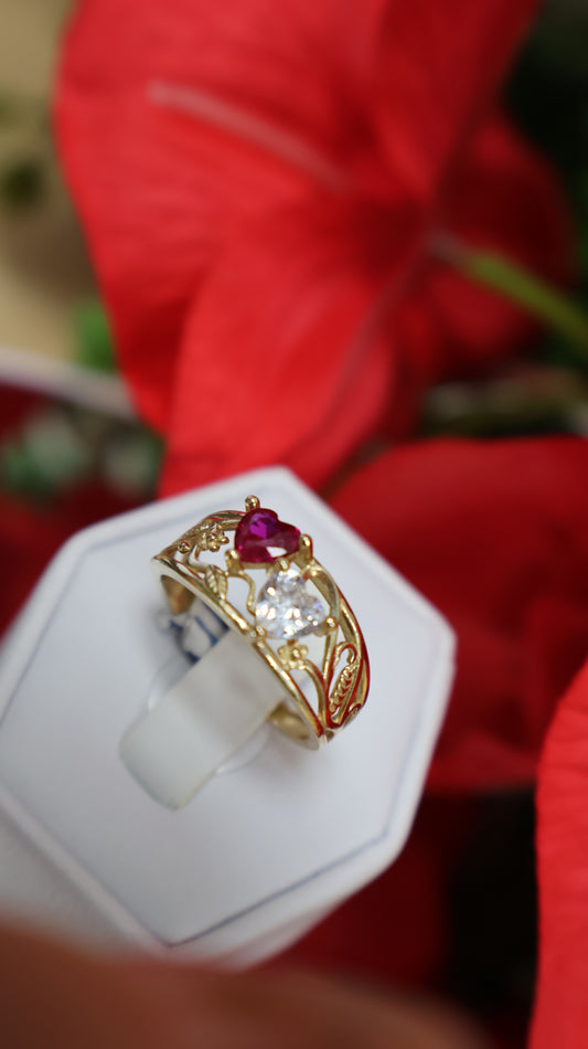 anillo de mujer  de 14k con dos corazones