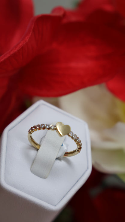 anillo de mujer 10k con piedra rosada y blanca de corazon