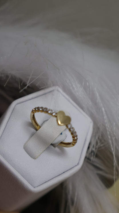 anillo de mujer 10k con piedra rosada y blanca de corazon