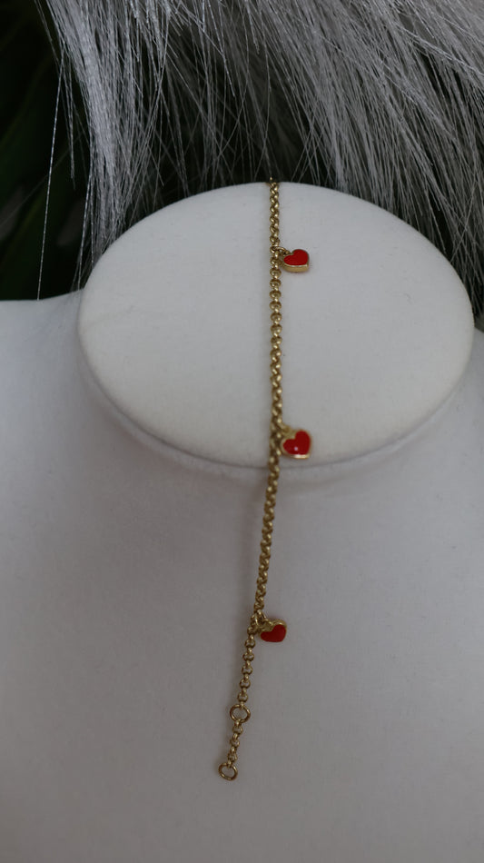 Manilla para ninas de corazon en oro de 14k