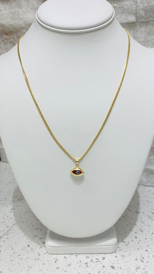 14k gold chain with red eye pendant