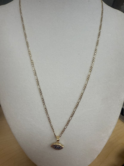 Conjunto de arete ,anillo ,cadena y dije de ojitos en azul