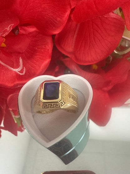 Anillo de hombre de piedra en azul de oro 10k .