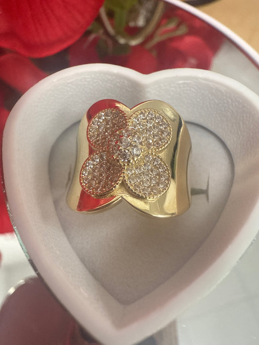 Bello diseno de anillo de oro 10k de flor con circonia de mujer
