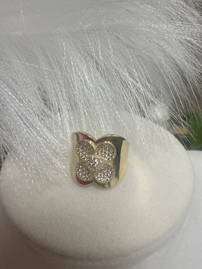 Bello diseno de anillo de oro 10k de flor con circonia de mujer