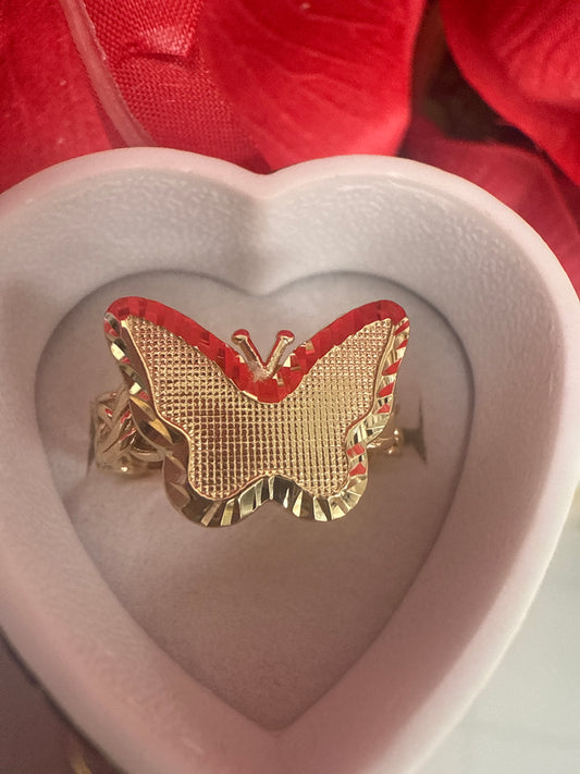 Anillo de mujer de oro 10k de mariposa con eslabones  .