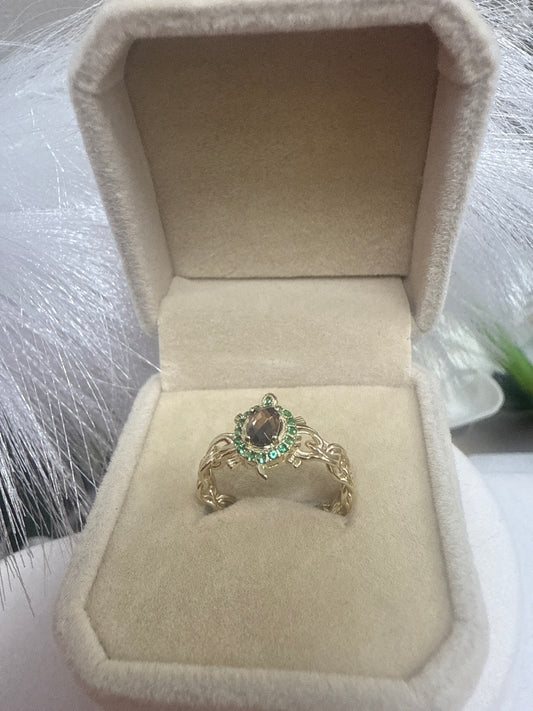 Anillo de mujer de oro 10k de tortuga con circonia