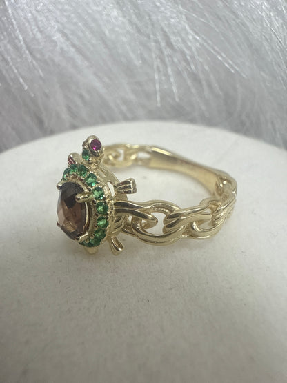 Anillo de mujer de oro 10k de tortuga con circonia