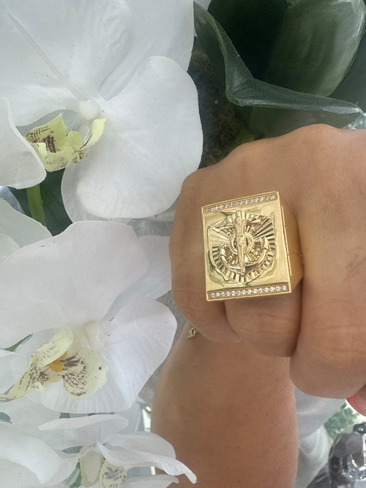 ANILLO DE anclas con crucifijo 10k