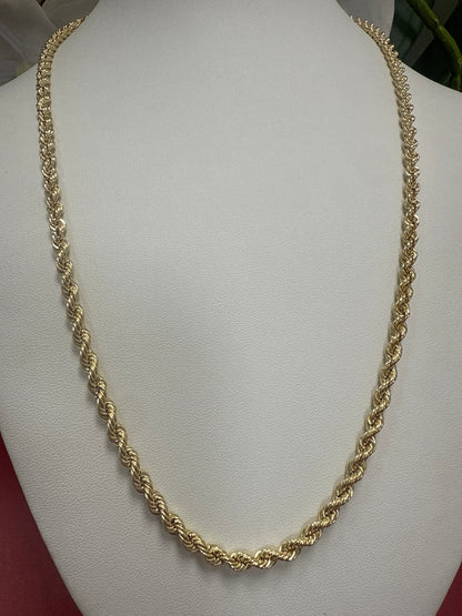 Cadena de cordon o torzal de oro 10k para mujer y hombre de 24  de largo .
