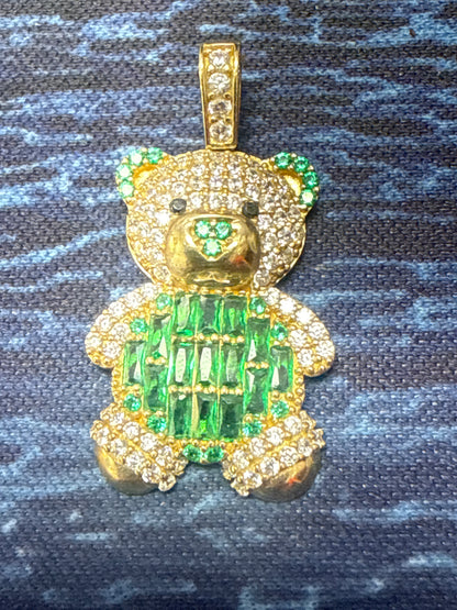 Osito Teddy con Sirconia blanca y berde en el centro