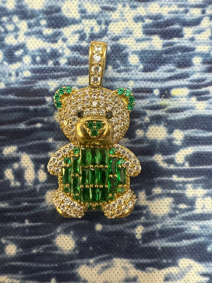Osito Teddy con Sirconia blanca y berde en el centro