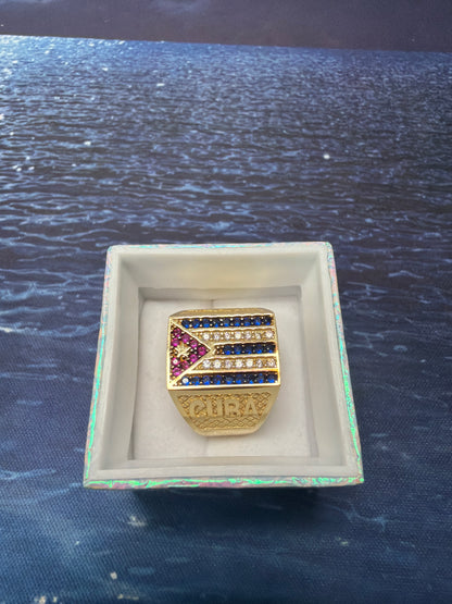 Anillo de hombre de 10k con la bandera de cuba