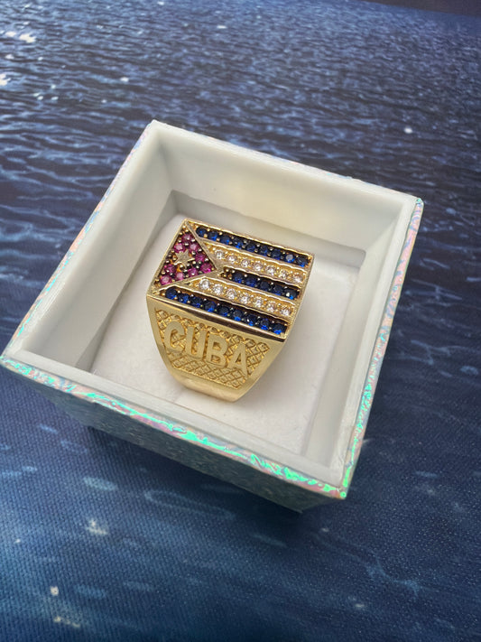 Anillo de hombre de 10k con la bandera de cuba